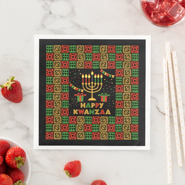 Happy Kwanzaa Candles Red Black Green Yellow   Napkin (Insitu)