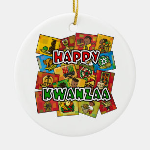 Happy Kwanzaa Collage Ceramic Ornament