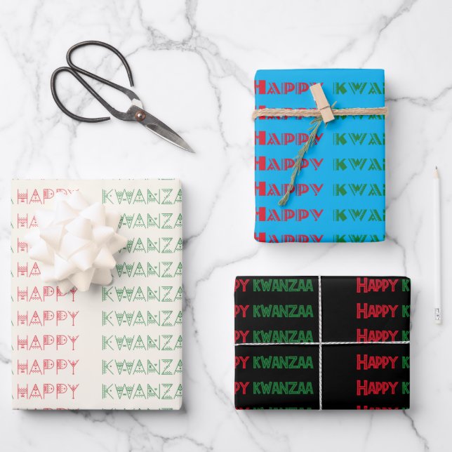Happy Kwanzaa Greetings Wrapping Paper Sheet (Front)