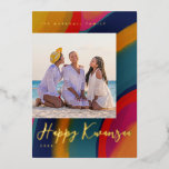 Happy Kwanzaa Hand Painted Holiday Photo Foil Card<br><div class="desc">Real foil greeting square photo over hand-painted background. Choose your foil color: gold,  silver or rose gold,  and backer color. Add more photos to the back or write a message.</div>