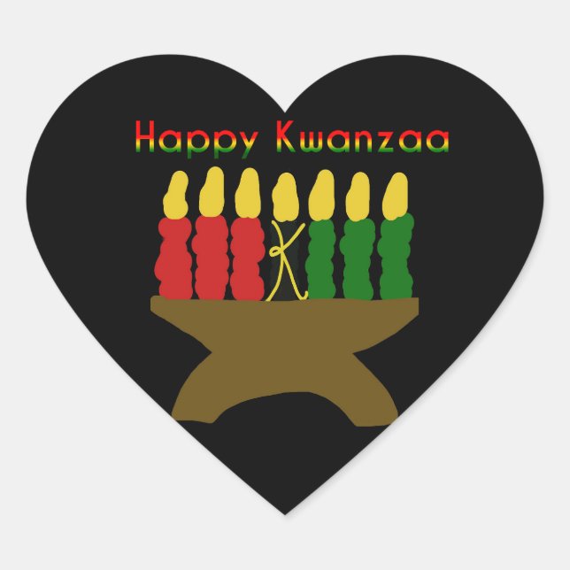 Happy Kwanzaa Kinara Heart Sticker (Front)