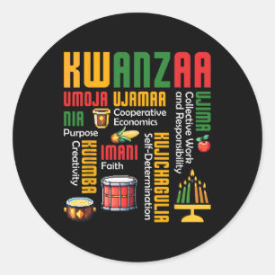 Happy Kwanzaa Kinara Seven Candles Drum African He Classic Round Sticker