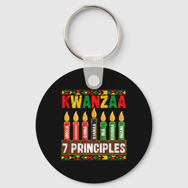 Happy Kwanzaa Kinara Seven Principles Candles Pan  Key Ring (Front)