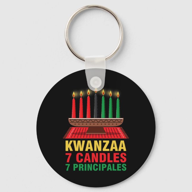 Happy Kwanzaa Kinara Seven Principles Candles Pan  Key Ring (Front)