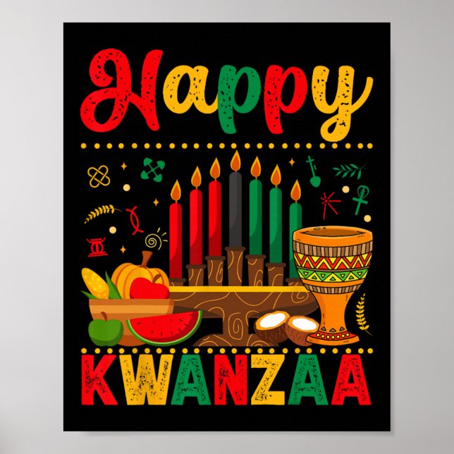 Happy Kwanzaa Men Women Kwanzaa Kinara Candle 7 Pr Poster (Front)
