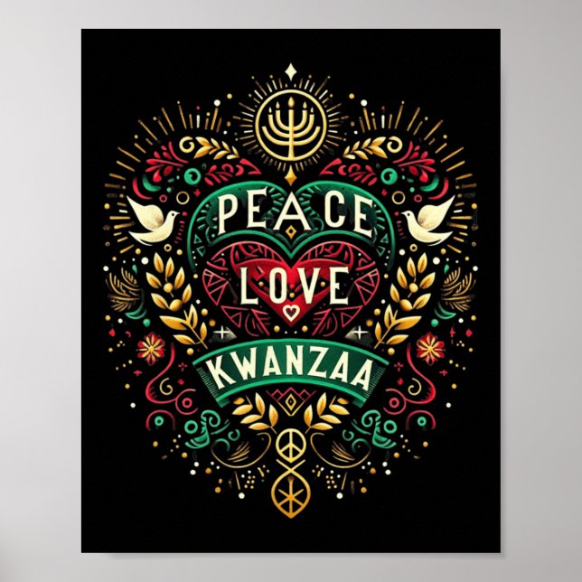Happy Kwanzaa Peace With Love Kwanzaa African Amer Poster (Front)