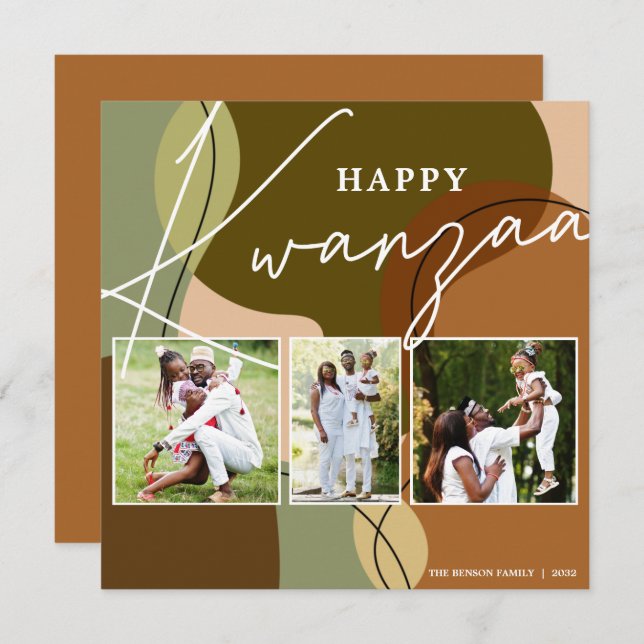 Happy Kwanzaa Photo 3 Collage Holiday Card (Front/Back)