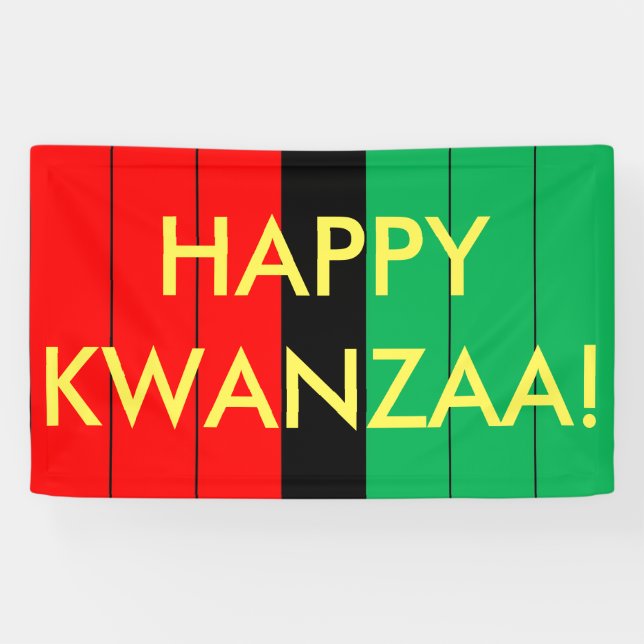 Happy Kwanzaa Red Black Green Stripes Pattern Banner (Horizontal)