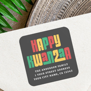 Happy Kwanzaa red green yellow text return address Square Sticker