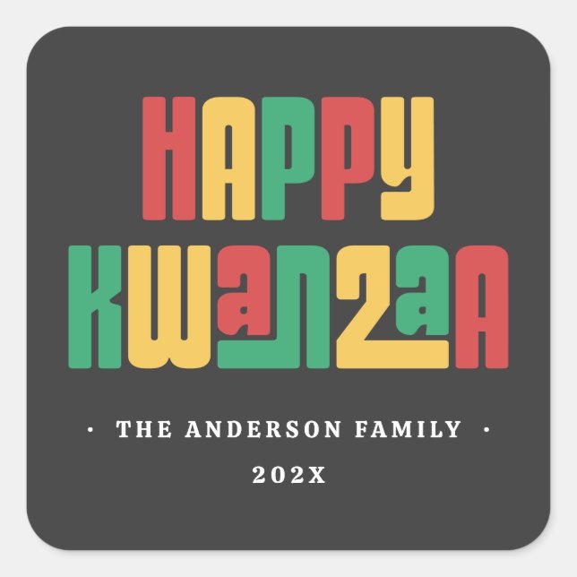 Happy Kwanzaa red green yellow text Square Sticker (Front)