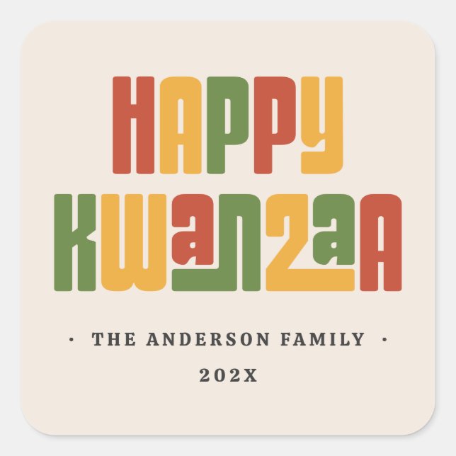 Happy Kwanzaa red green yellow text Square Sticker (Front)
