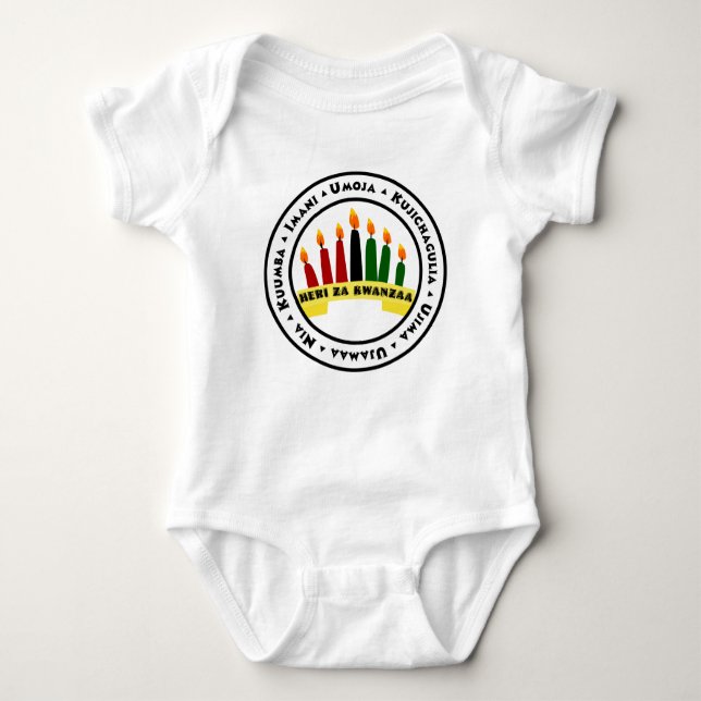Happy Kwanzaa with 7 Principles Baby Bodysuit (Front)
