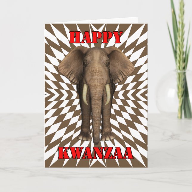 Happy Kwanzaa, Zany Pattern With Elephant, Card (Front)