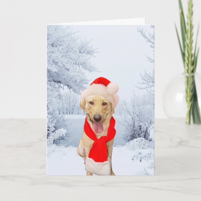Happy Lab Santa White Christmas Holiday Card (Front)