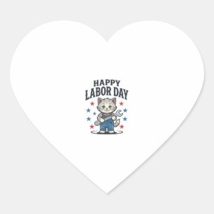 Happy Labor Day Cat Worker Patriotic Vintage Desig Heart Sticker