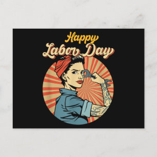 Happy Labor Day Girl Strong Worker Movement Employ Holiday Postcard