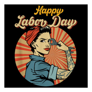 Happy Labor Day Girl Strong Worker Movement Employ Poster