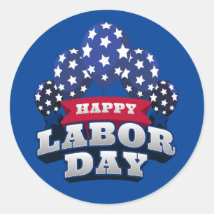 Happy Labor Day Red White Blue Stars  Classic Round Sticker