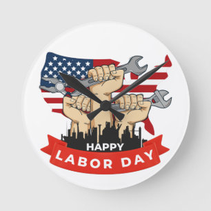 Happy labor day round clock