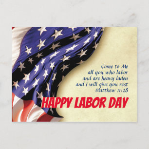 HAPPY LABOR DAY Scripture USA Flag Customised Holiday Postcard