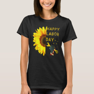 Happy Labor Day Sunflower American Flag T-Shirt