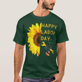 Happy Labor Day Sunflower American Flag T-Shirt Co