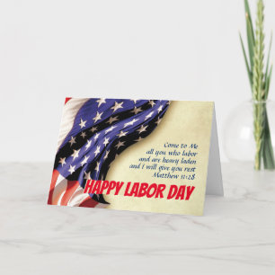 HAPPY LABOR DAY USA Flag Scripture Customised Card