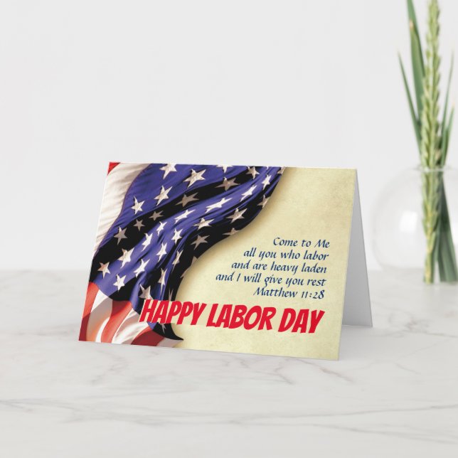 HAPPY LABOR DAY USA Flag Scripture Customised Card (Front)