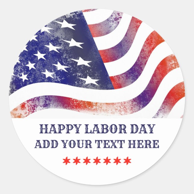 Happy Labour Day American Flag  Classic Round Sticker (Front)