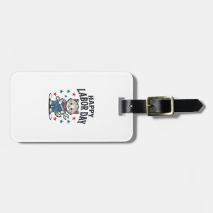 Happy Labour Day Cat Worker Patriotic Vintage Desi Luggage Tag