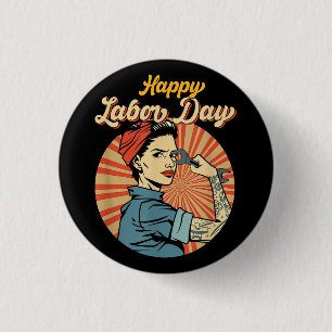 Happy Labour Day Girl Strong Worker Movement Emplo 3 Cm Round Badge