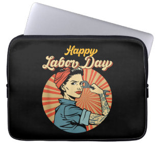 Happy Labour Day Girl Strong Worker Movement Emplo Laptop Sleeve