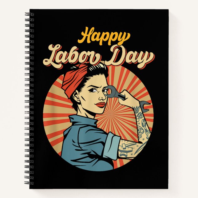 Happy Labour Day Girl Strong Worker Movement Emplo Notebook (Front)