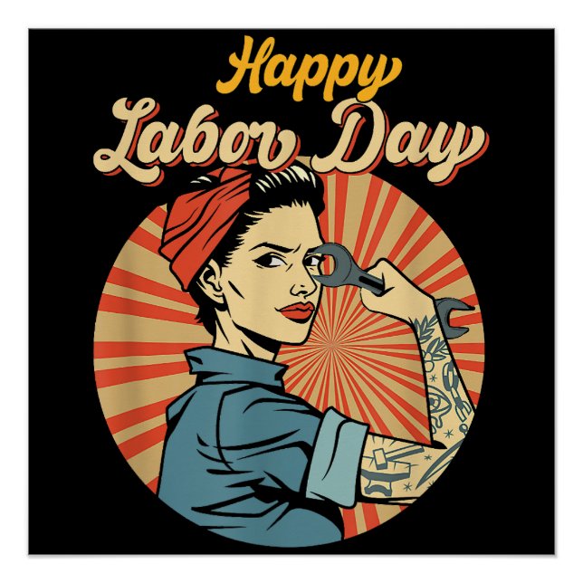 Happy Labour Day Girl Strong Worker Movement Emplo Poster (Front)