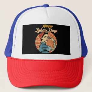 Happy Labour Day Girl Strong Worker Movement Emplo Trucker Hat