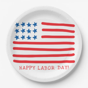 Happy Labour Day   Hand Drawn American Flag Paper Plate