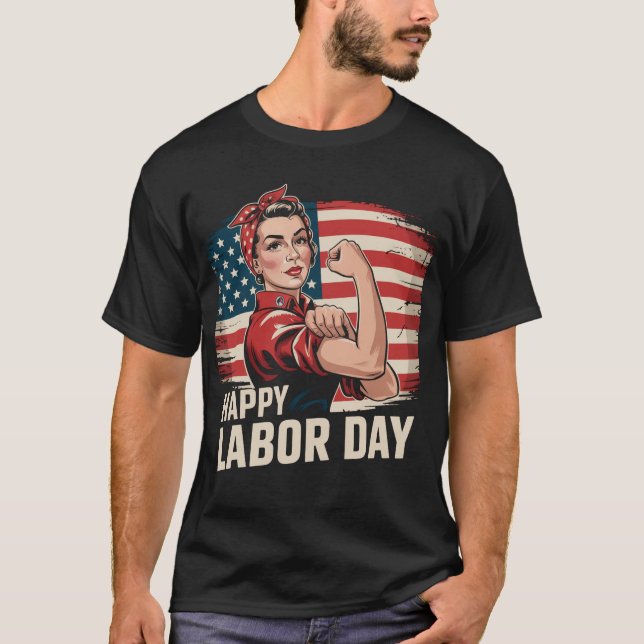 Happy Labour Day Messy Bun Usa Flag T-Shirt (Front)