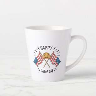 Happy Labour Day Patriotic American Flag Construct Latte Mug