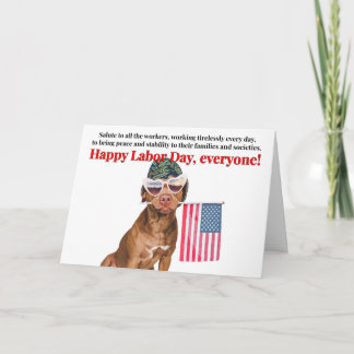 Happy Labour Day Patriotic Dog With Flag Card