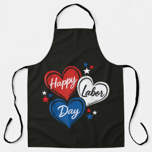 Happy Labour Day Patriotic Hearts Red White Blue Apron