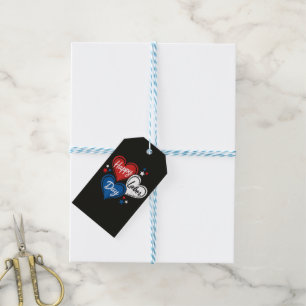 Happy Labour Day Patriotic Hearts Red White Blue Gift Tags