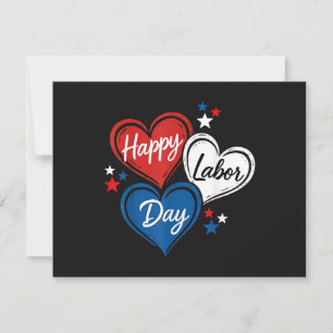 Happy Labour Day Patriotic Hearts Red White Blue M Thank You Card