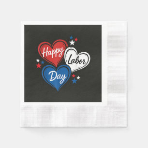 Happy Labour Day Patriotic Hearts Red White Blue Napkin