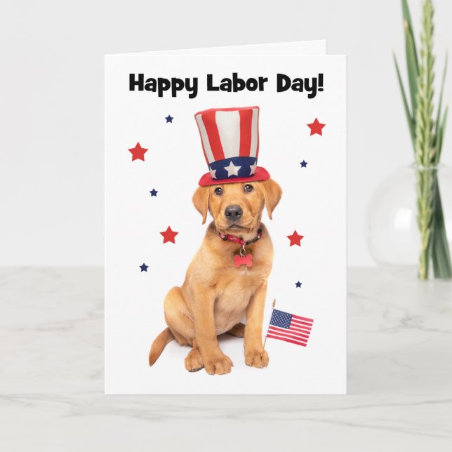 Happy Labour Day Patriotic Red Fox Labrador Puppy  Holiday Card (Front)