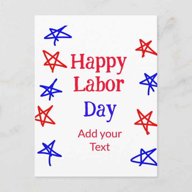 Happy labour day red blue star American day add te Postcard (Front)