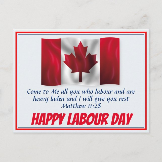HAPPY LABOUR DAY Scripture Canada Flag Customised Holiday Postcard (Front)