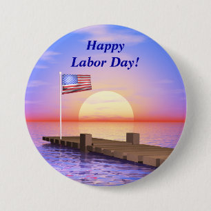 Happy Labour Day US Flag and Dock 7.5 Cm Round Badge