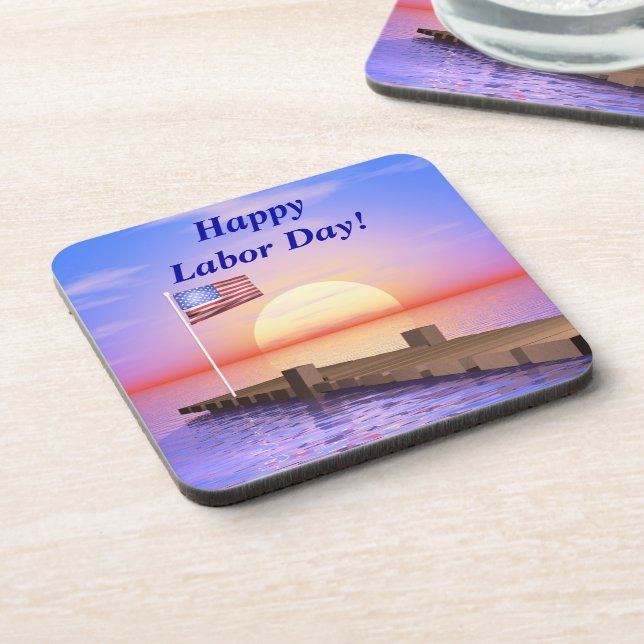 Happy Labour Day US Flag and Dock Coaster (Left Side)
