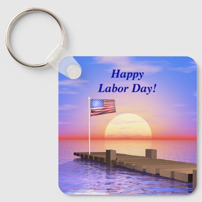 Happy Labour Day US Flag and Dock Key Ring (Front)