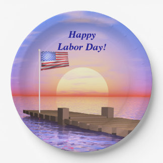 Happy Labour Day US Flag and Dock Paper Plate